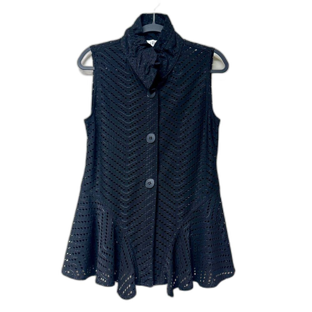 JOSEPH RIBKOFF Sleeveless Wire Collar Eyelet Ruffle Hem Blouse, Sz 6